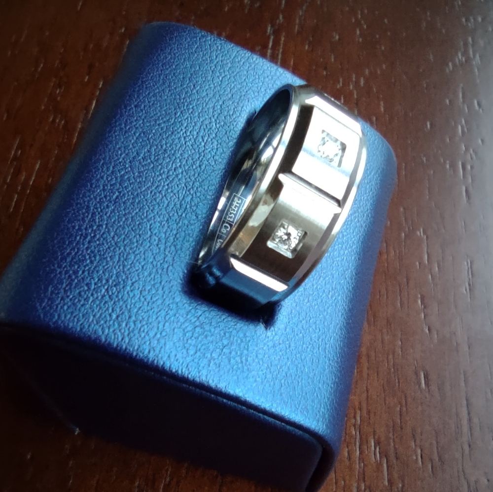 Men's 9mm Cobalt Wedding Band with 3 Diamonds